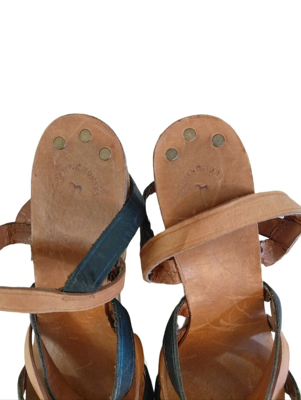 Anthropologie Black and Brown Strappy Platform Cork Wedge Sandals Size 8 B